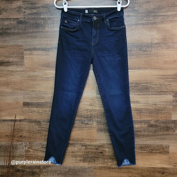 Kut From The Kloth Jeans 2 Donna High Rise Ankle Skinny Raw Hem Dark Wash - Picture 1 of 12